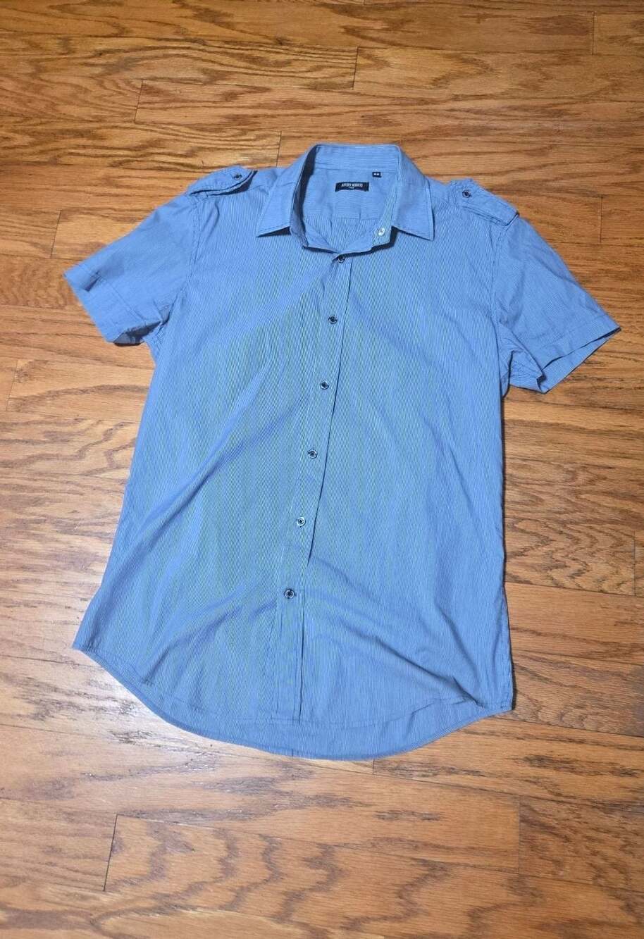 Antony Morato Italia Blue Pinstripe Short Sleeve Button Up Shirt Size 52